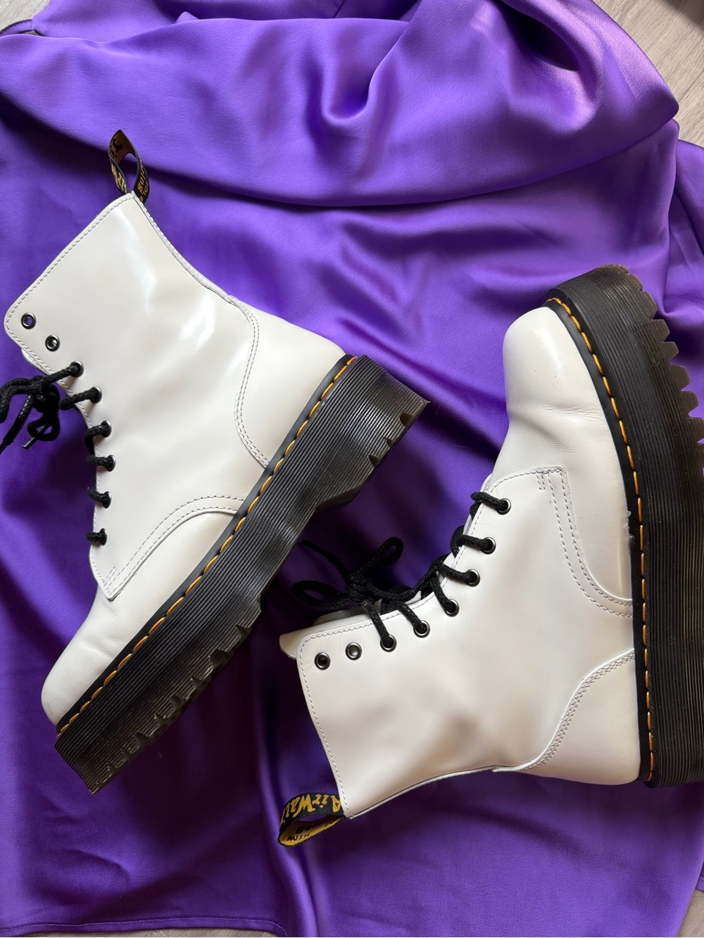 Dr. Martens White Leather Platform Lace-Up Boots